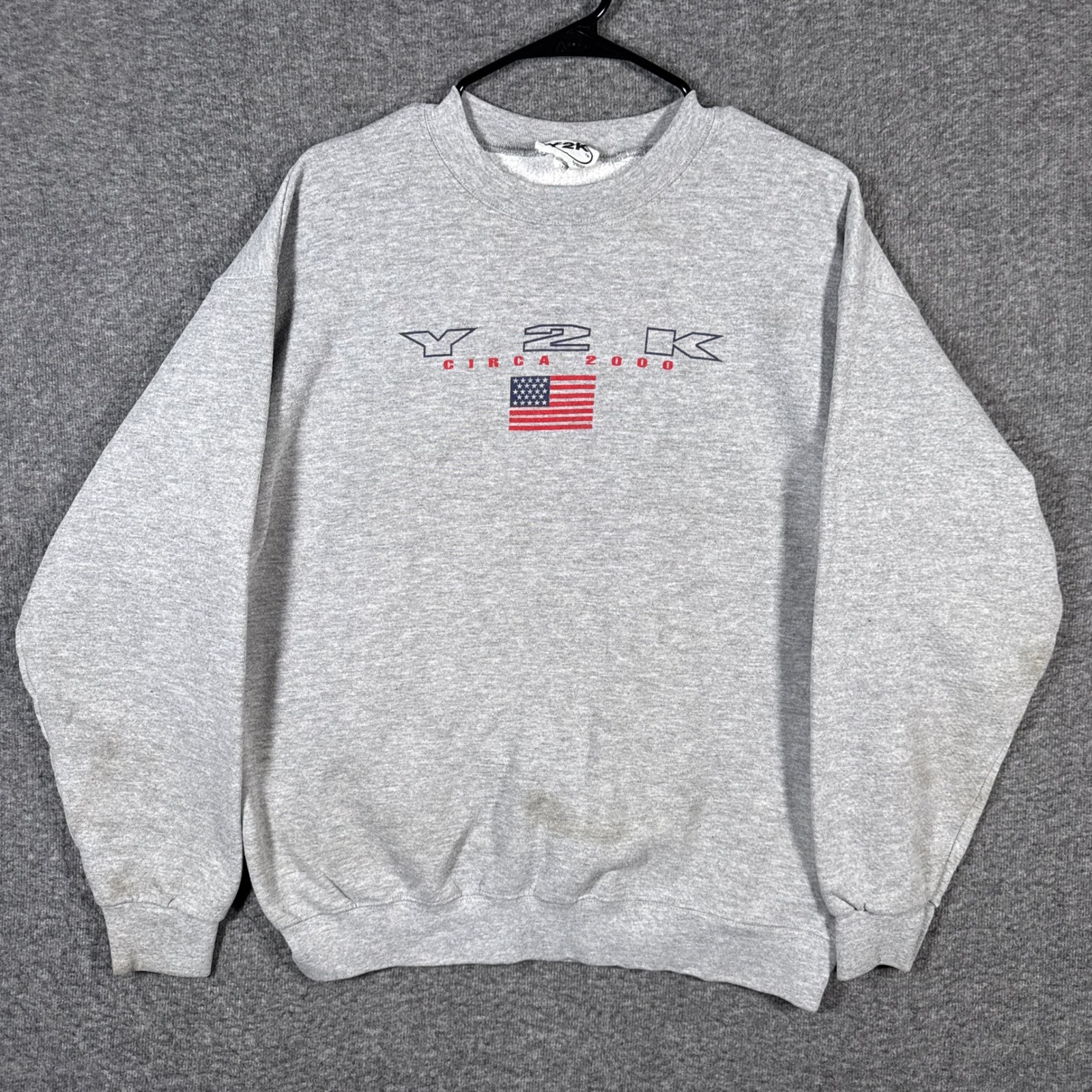 Y2k By Nutex Sweatshirt Mens Large Gray Vintage American Flag Made In Usa